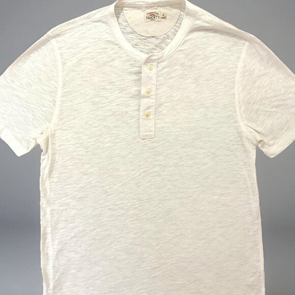 Faherty Other - Faherty Mens Sunwashed Organic Cotton Linen T-Shirt Off-White Short Sleeve READ